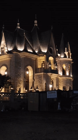 Da Lat's Gothic colonial architecture glowing after dark