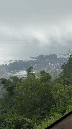 Overcast day captured over lakeside town in Kintamani, Indonesia
