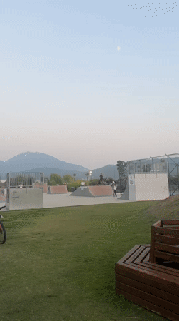 Fethiye waterfront park: skatepark, bridge, and Turkish flag