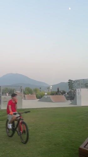 Fethiye waterfront park: skatepark, bridge, and Turkish flag