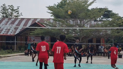 Outdoor volleyball match recorded in Blangriek, Indonesia