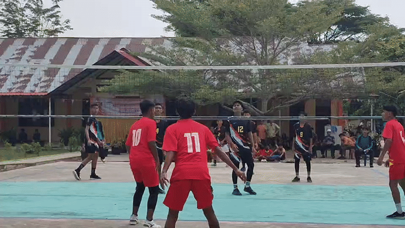Outdoor volleyball match recorded in Blangriek, Indonesia