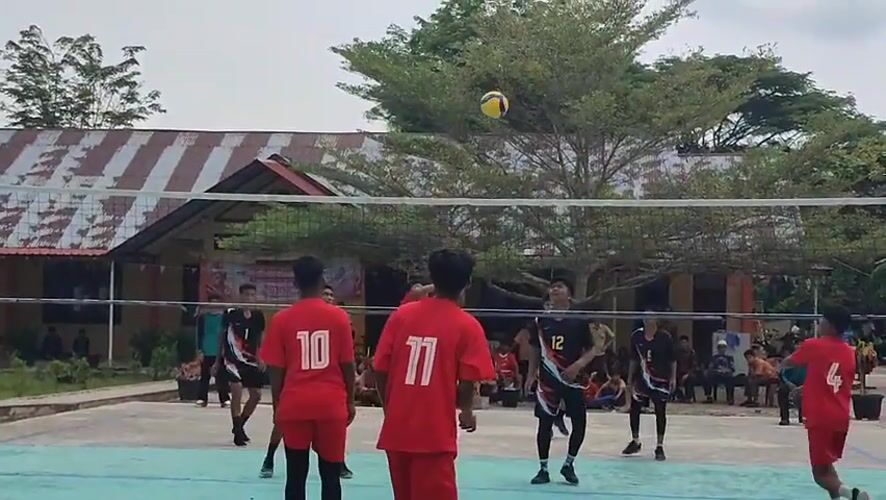Outdoor volleyball match recorded in Blangriek, Indonesia