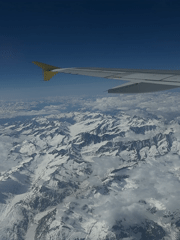 Aerial view captured of Swiss Alps from passenger aircraft