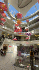 Colorful floral art installations documented at Burnaby shopping mall