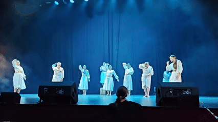 Synchronized dance performances on a Moscow stage
