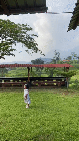 Family visits Mount Penanggungan recreational area, captures memories