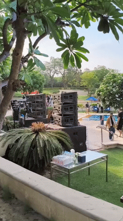 Poolside event with cat sculpture documented at New Delhi resort