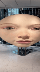 Realistic robotic faces displayed in Chuo City, Japan
