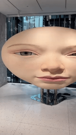 Realistic robotic faces displayed in Chuo City, Japan