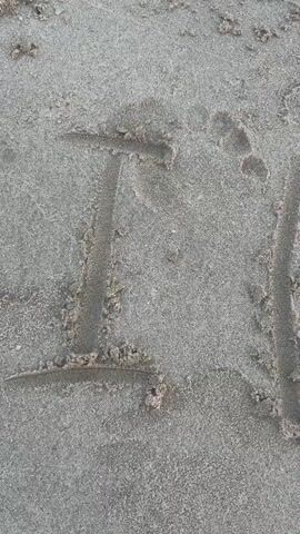 The media file shows the word "ALOHA" written in the sand on a beach. The sand is a light gray color with small flecks of shell and other debris. The letters are formed by indentations in the sand, with some areas appearing darker where the sand is more packed. There are also several footprints visible in the sand, suggesting that someone has recently walked on the beach. The lighting suggests it is daytime, and the overall scene evokes a relaxed and peaceful atmosphere. The word "ALOHA" is a Hawaiian greeting that can mean hello, goodbye, or love. This could indicate a visitor to Ajman, United Arab Emirates, or a message left by someone who has been there.