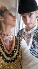 Traditional folk dancers perform in Lokorsko, Bulgaria
