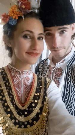 Traditional folk dancers perform in Lokorsko, Bulgaria