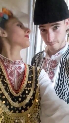 Traditional folk dancers perform in Lokorsko, Bulgaria