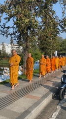 Buddhist monks process through Da Lat tourist area