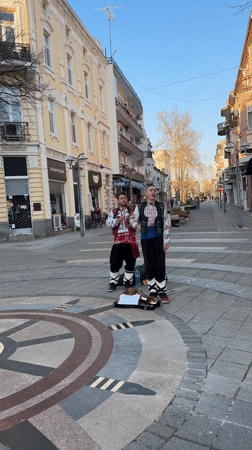 Folk musicians perform traditional Bulgarian music on Burgas street
