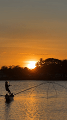 Sunset fishing scene captured in West Praya, Indonesia