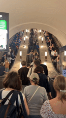 Afternoon commuter rush captured at Saint Petersburg metro station