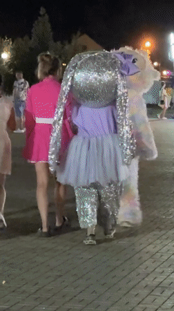 Summer night out in Sol-Iletsk, fountains, rides, and a bunny costume