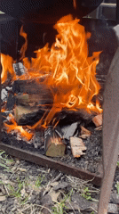 Outdoor cooking over wood fire observed in Russian village