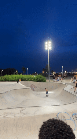 Dusk session at a Barcelona skatepark, bowls and sails