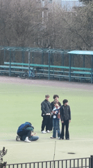 Young people gather on sports field in Staraya