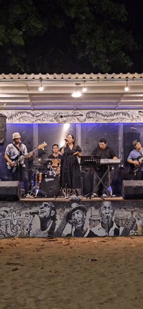 Live band performs at rain-soaked Denpasar venue