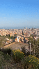 Panoramic view captures Barcelona skyline with Sagrada Familia visible