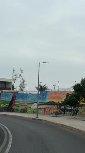Vehicle records colorful street mural in Arica, Chile