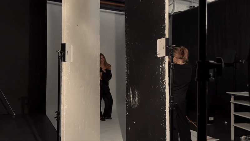 Model poses for photo shoot at Milan studio