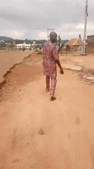 Everyday traffic and street life along a dusty village road