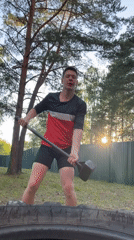 Backyard tire and sledgehammer workout in Krasnoturansk, Russia