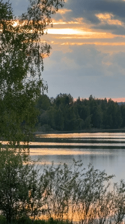 Sunset lake scene captured in Zaslawye, Belarus