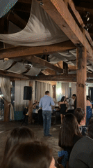Wedding reception features dancing and dining in Dragoman, Bulgaria