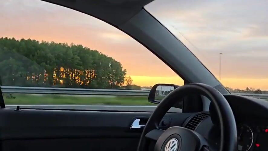 Motorist captures sunset video on Dutch highway near Velddriel