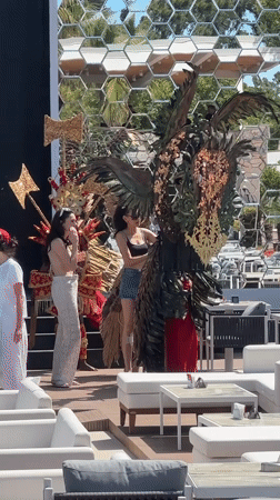Costumed performers prepare for outdoor show in Kemer, Turkey