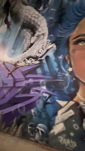 Street mural featuring woman and sea creatures documented Buenos Aires