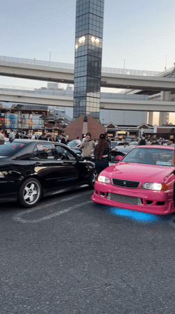 Car enthusiasts gather for meet in Yokohama parking lot
