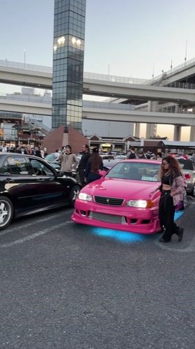 Car enthusiasts gather for meet in Yokohama parking lot
