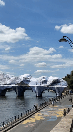 Paris bridge transformed into snowy mountain art installation