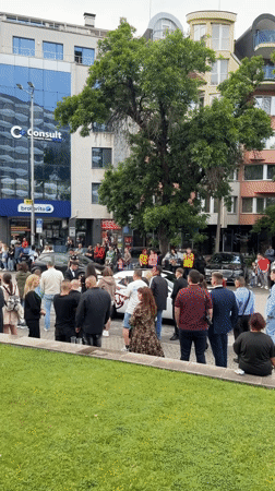 Urban gathering observed in Plovdiv from elevated cafe position