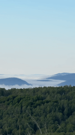 Foggy mountain valleys documented near Chesnoki, Russia