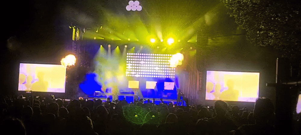 Outdoor concert night in Klagenfurt, full production in motion