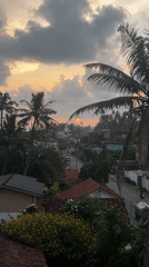 Sunset over Goviyapana's palm-lined coast and village rooftops