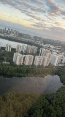 Aerial footage captures Rio de Janeiro landscape at sunset