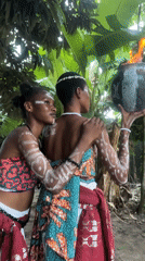 Traditional ceremony with fire pots in Badagry Nigeria