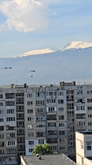 Helicopters fly over Sofia carrying Bulgarian flag in morning display