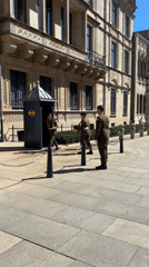 Soldiers conduct routine guard duties outside government building
