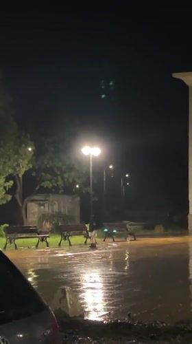 Heavy rain floods town square in Lozarevo, Bulgaria
