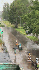 Heavy rain soaks the streets of Slantsy, Russia